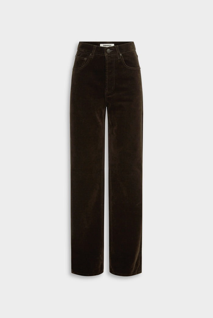 Flocked Cotton V Front Jean - Dark Chocolate