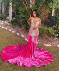 Fuchsia Pink Sparkly Long Prom Formal Reception Dresses