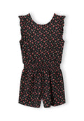 Floral Playsuit, Black & Pink, Ruffle Sleeves - 1