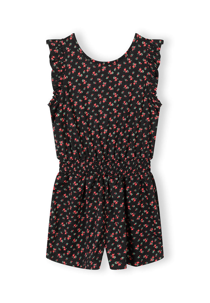 Floral Playsuit, Black & Pink, Ruffle Sleeves - 1