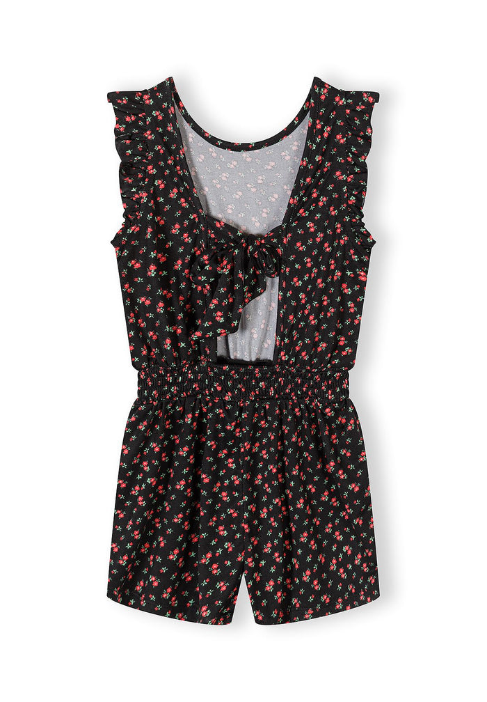 Floral Playsuit, Black & Pink, Ruffle Sleeves - 2