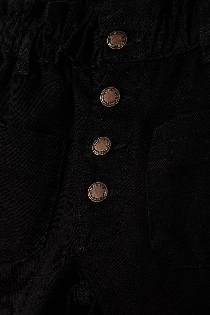Paperbag Waist Jeans, Black, Button Front - 4
