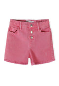 Cotton Twill Shorts, Pink, Button-Front, Frayed Hem - 1