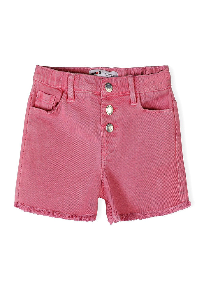 Cotton Twill Shorts, Pink, Button-Front, Frayed Hem - 1