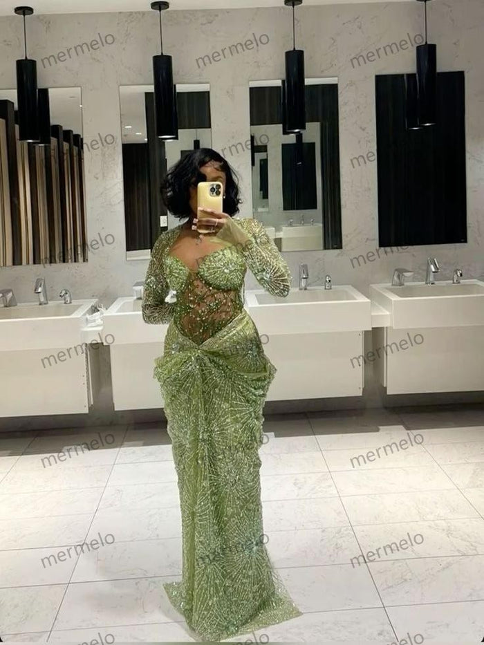 Green Long Prom Dresses Mermaid Evening Dress