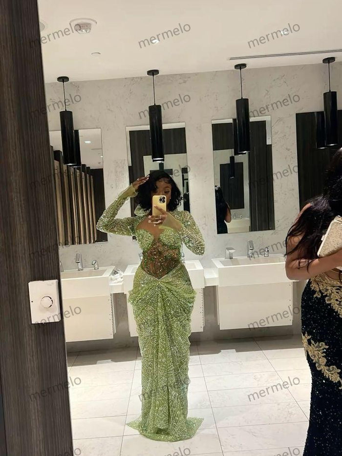 Green Long Prom Dresses Mermaid Evening Dress