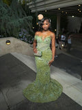 Green Mermaid Long Evening Gown Shinny Prom Dress