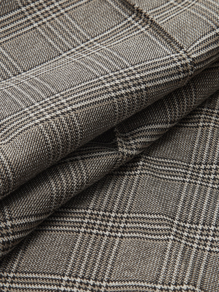 High-Waist Button Detail Plaid Wide-Leg Pants