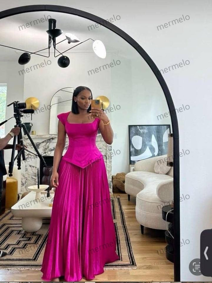 Hot Pink A Line Prom Dress Elegant Evening Party Dress