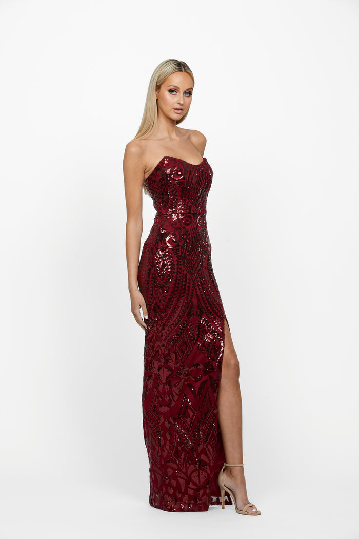 In The Sky Strapless Gown 18 BURGUNDY - Dress - Bariano