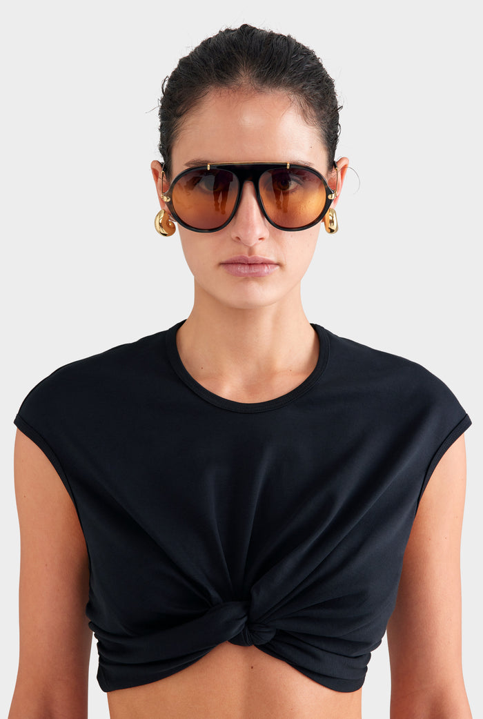 Jersey Knotted Cropped Tee - Black