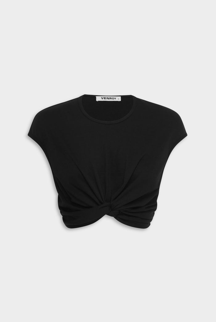 Venroy Jersey Knotted Cropped Tee - Black