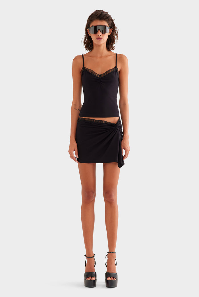 Jersey Lace Trim Tank - Black