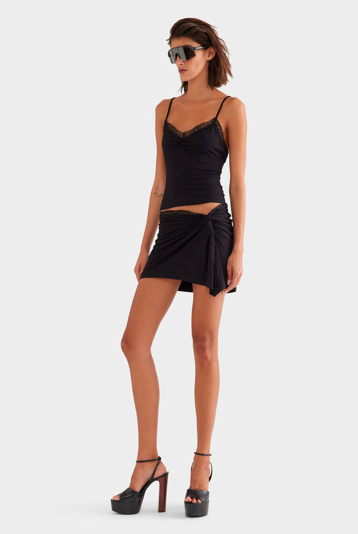 Jersey Lace Trim Tank - Black