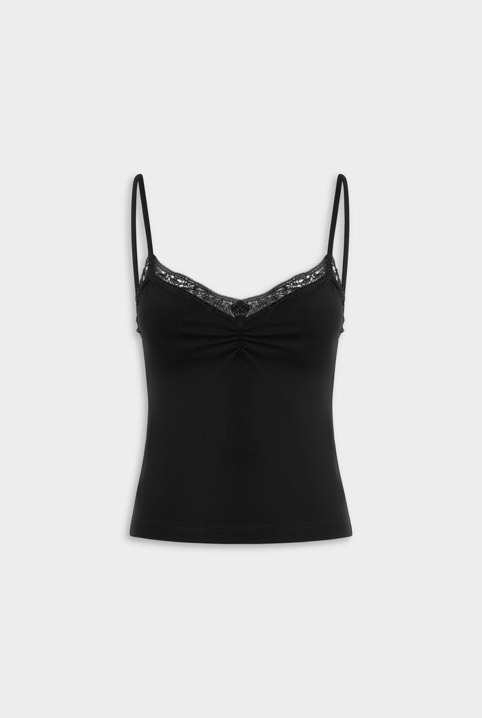Jersey Lace Trim Tank - Black