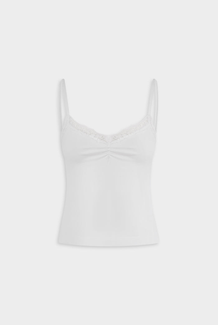 Jersey Lace Trim Tank - White