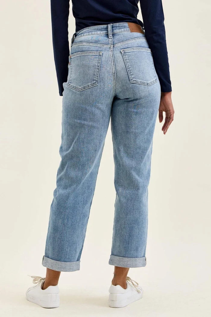 Judy Blue Mid Rise Billie Light Wash Cuffed Boyfriend Jeans