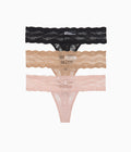 Lace Kiss Thong Panty Pack: Rose Smoke/Au Natural/Night