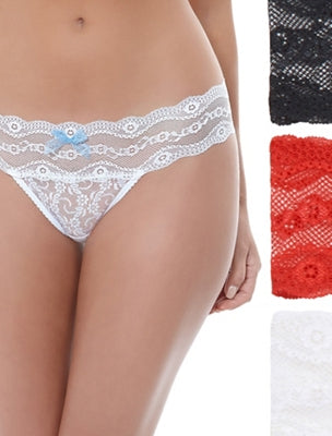 Lace Kiss Thong Panty Pack: White/Crimson Red/Night