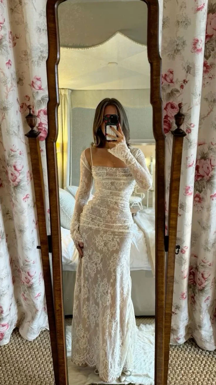 Lace long prom dress long sleeves evening dress 2-Pc Maxi Dress
