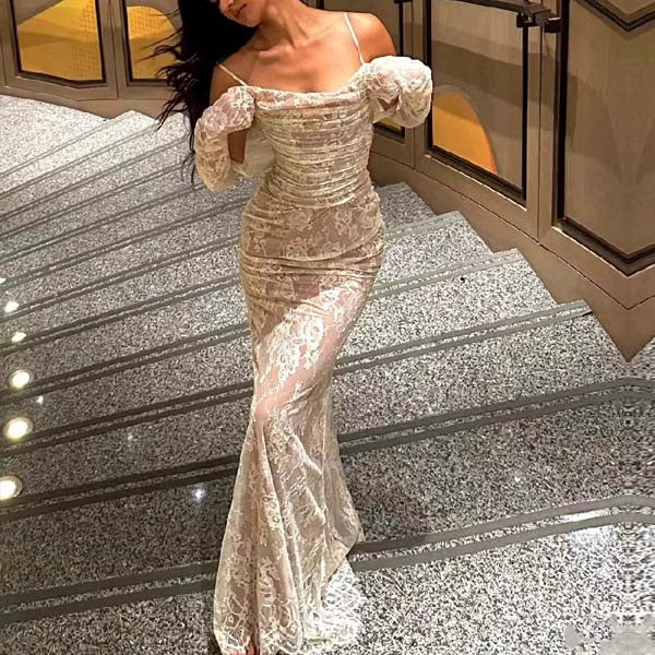 Lace long prom dress long sleeves evening dress 2-Pc Maxi Dress