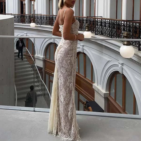 Lace long prom dress long sleeves evening dress 2-Pc Maxi Dress