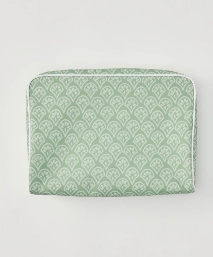 Weezie Large Patterned Toiletry Bag Green Block Print