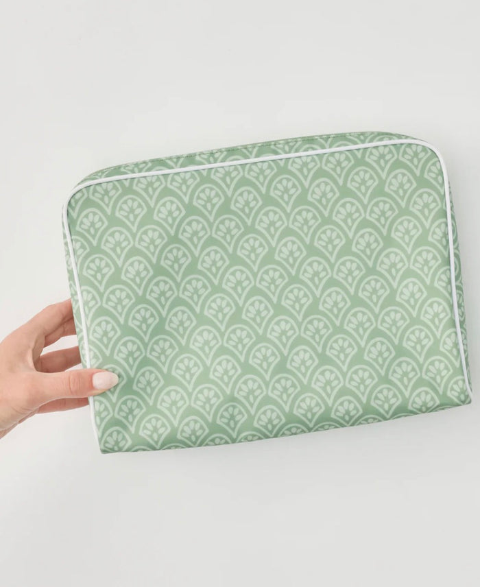 Large Patterned Toiletry Bag | Green Block Print