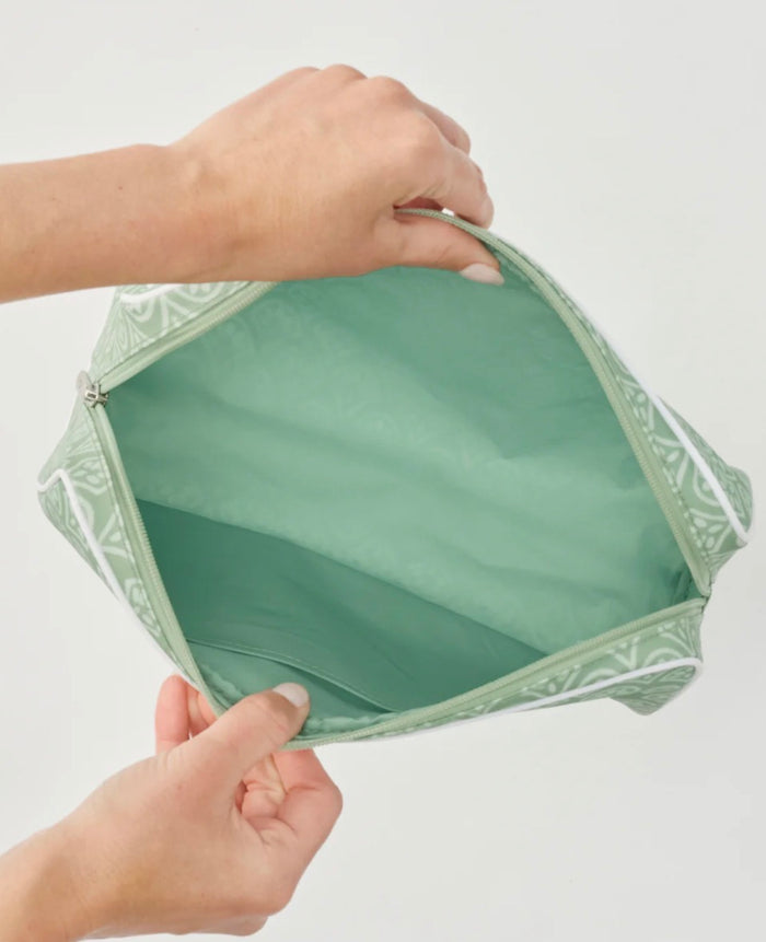 Large Patterned Toiletry Bag | Green Block Print