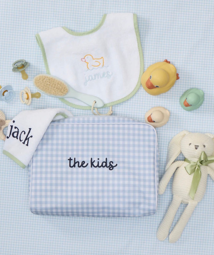 Large Patterned Toiletry Bag | Light Blue Gingham
