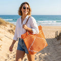 Large Tasseled Shoulder Bag - Orange