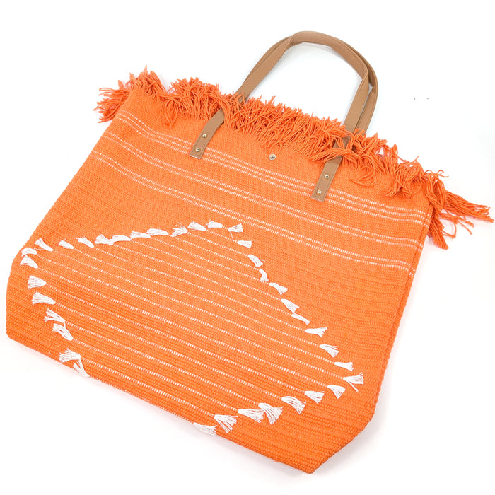Large Tasseled Shoulder Bag - Orange