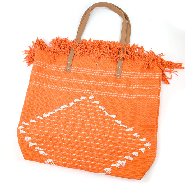 Large Tasseled Shoulder Bag - Orange