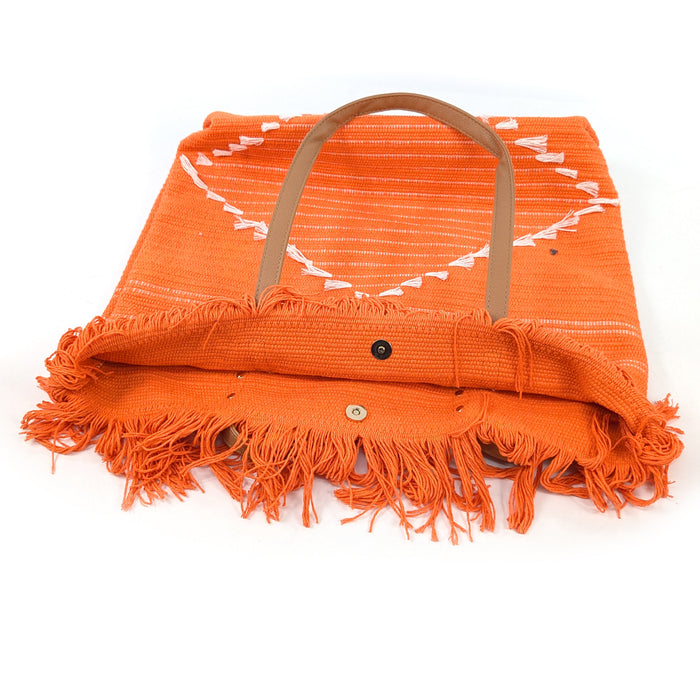 Large Tasseled Shoulder Bag - Orange