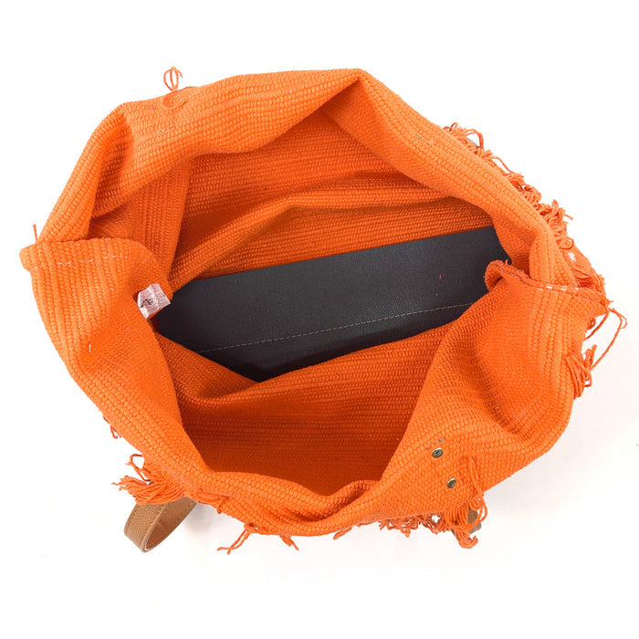 Large Tasseled Shoulder Bag - Orange