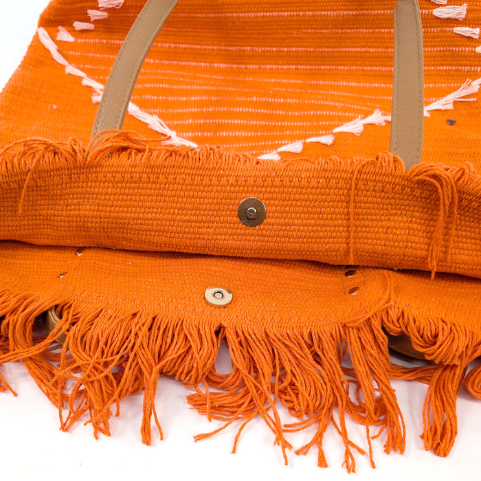 Large Tasseled Shoulder Bag - Orange