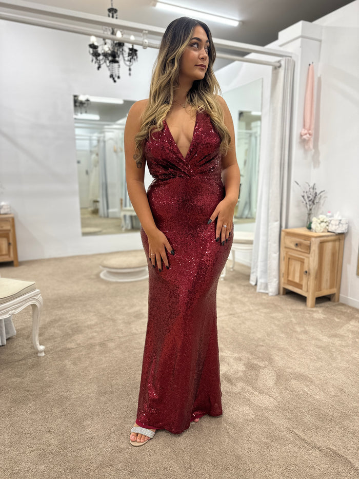 Leia Cowl Draped Neck Gown 14 BURGUNDY - Dress - Bariano