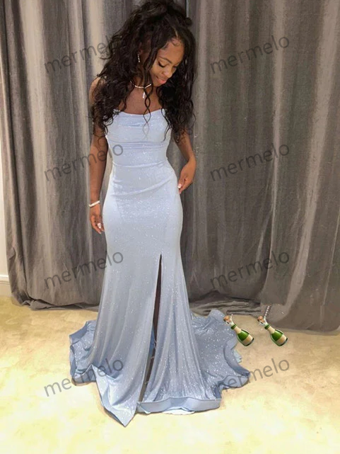 Light Blue Mermaid Long Prom Dress Elegant Evening Party Dress
