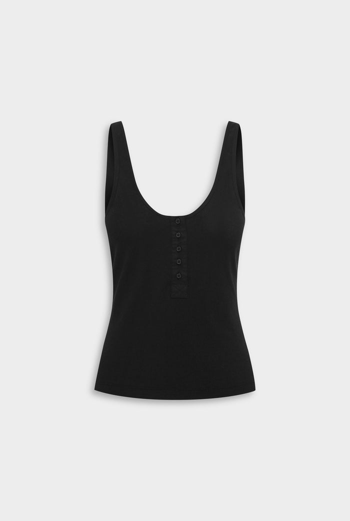 Venroy Lightweight Henley Tank - Black