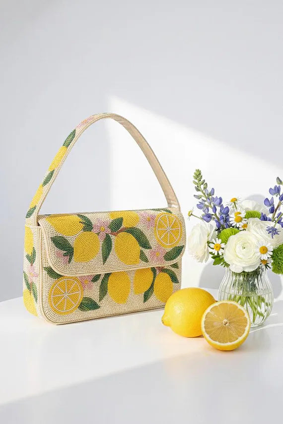 Lime Beaded Shoulder Bag