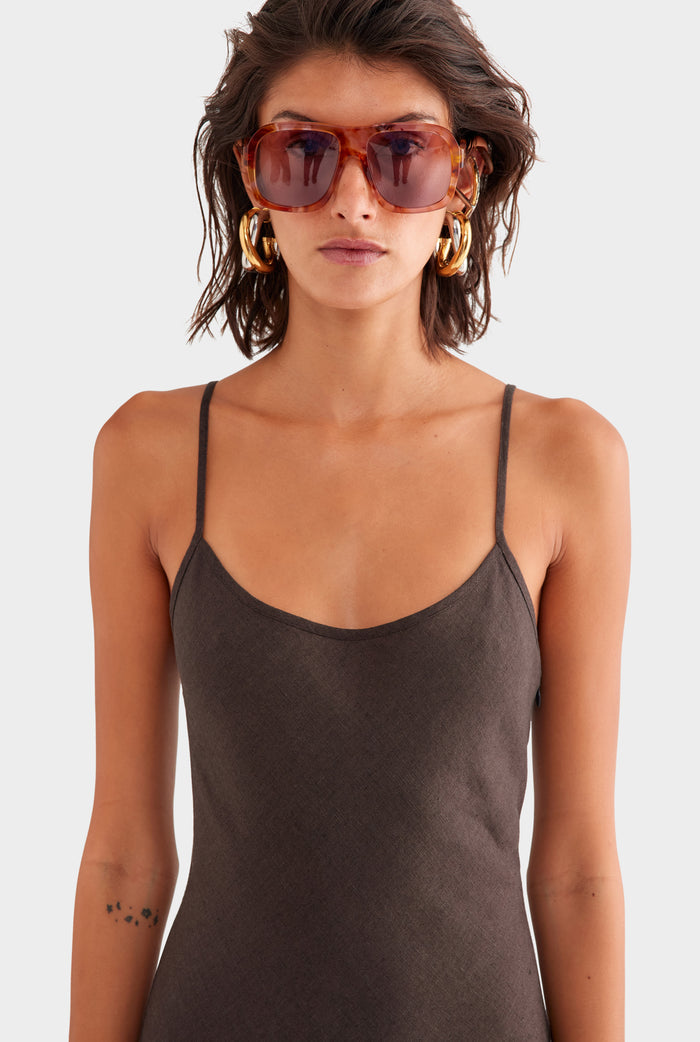 Linen Slip Dress - Dark Chocolate