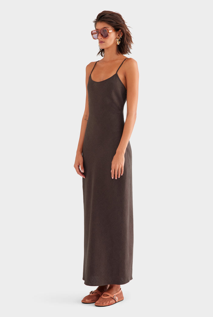 Linen Slip Dress - Dark Chocolate
