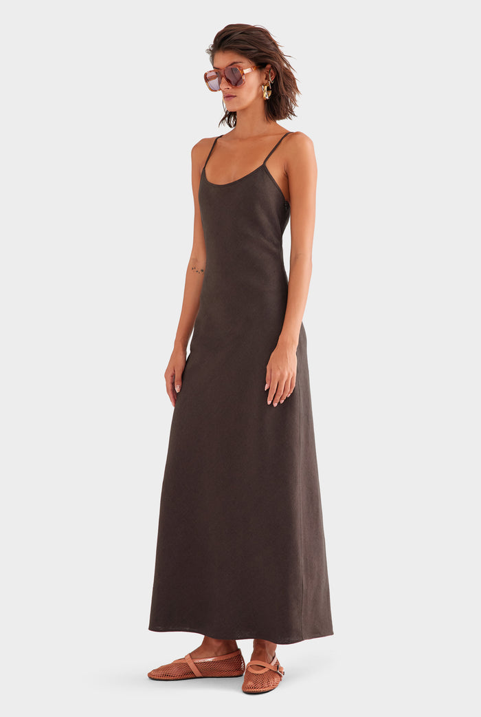 Linen Slip Dress - Dark Chocolate