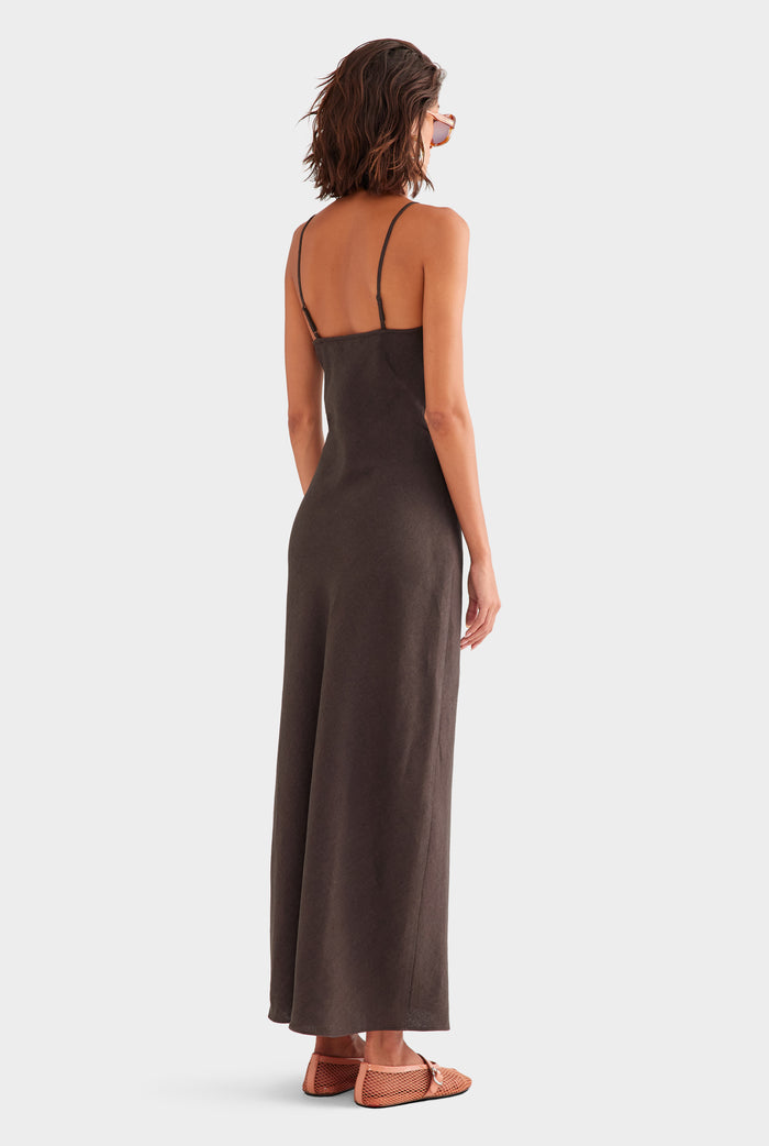 Linen Slip Dress - Dark Chocolate