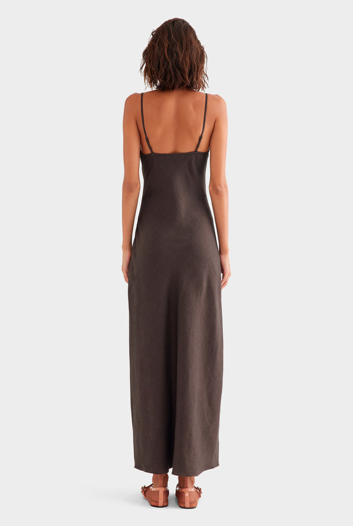 Linen Slip Dress - Dark Chocolate