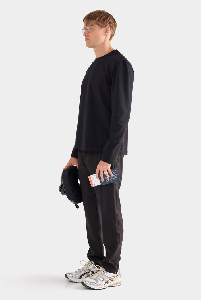 Long Sleeve Heavyweight Cotton Logo T-Shirt - Black