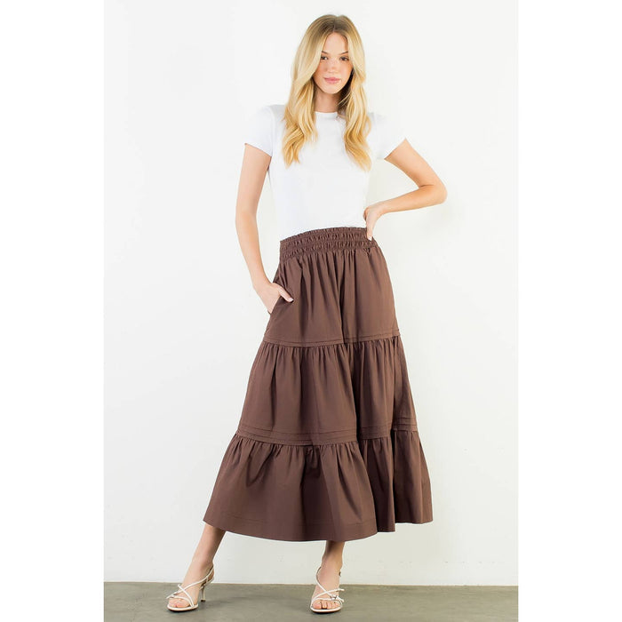 THML Long Tiered Skirt | Brown