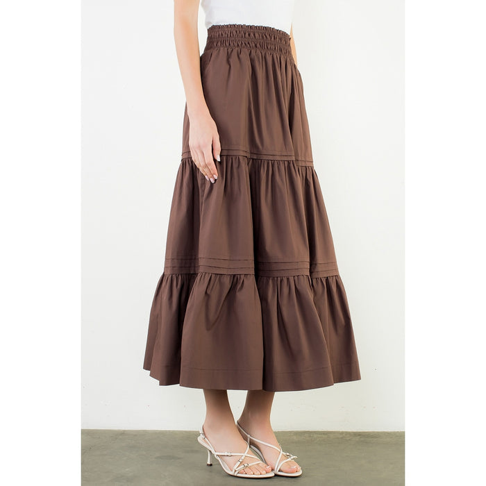 Long Tiered Skirt | Brown