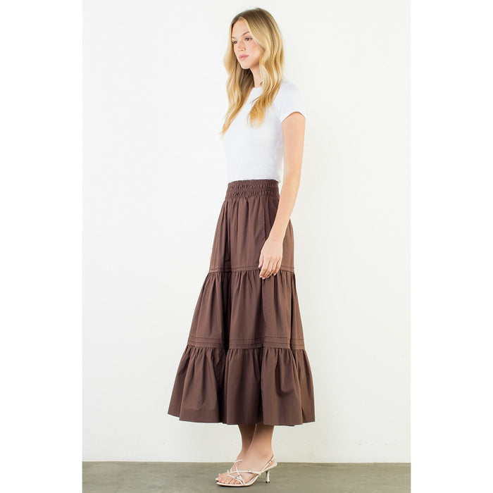 Long Tiered Skirt | Brown