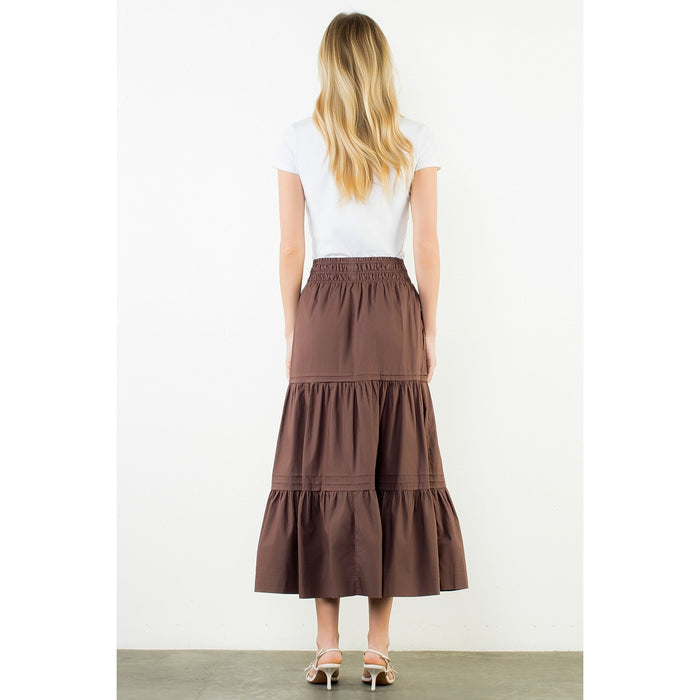 Long Tiered Skirt | Brown